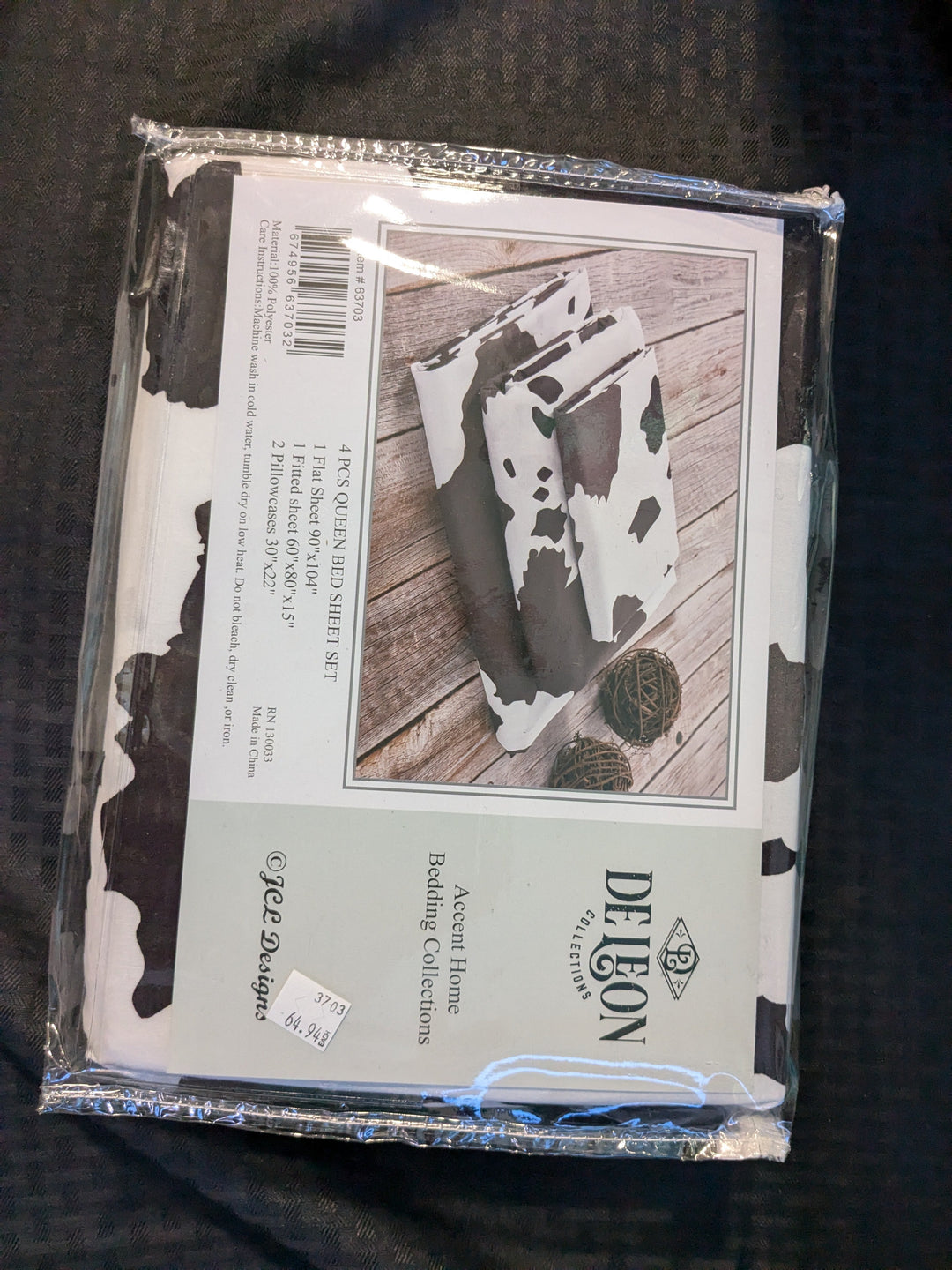 white cowhide sheet set - queen
