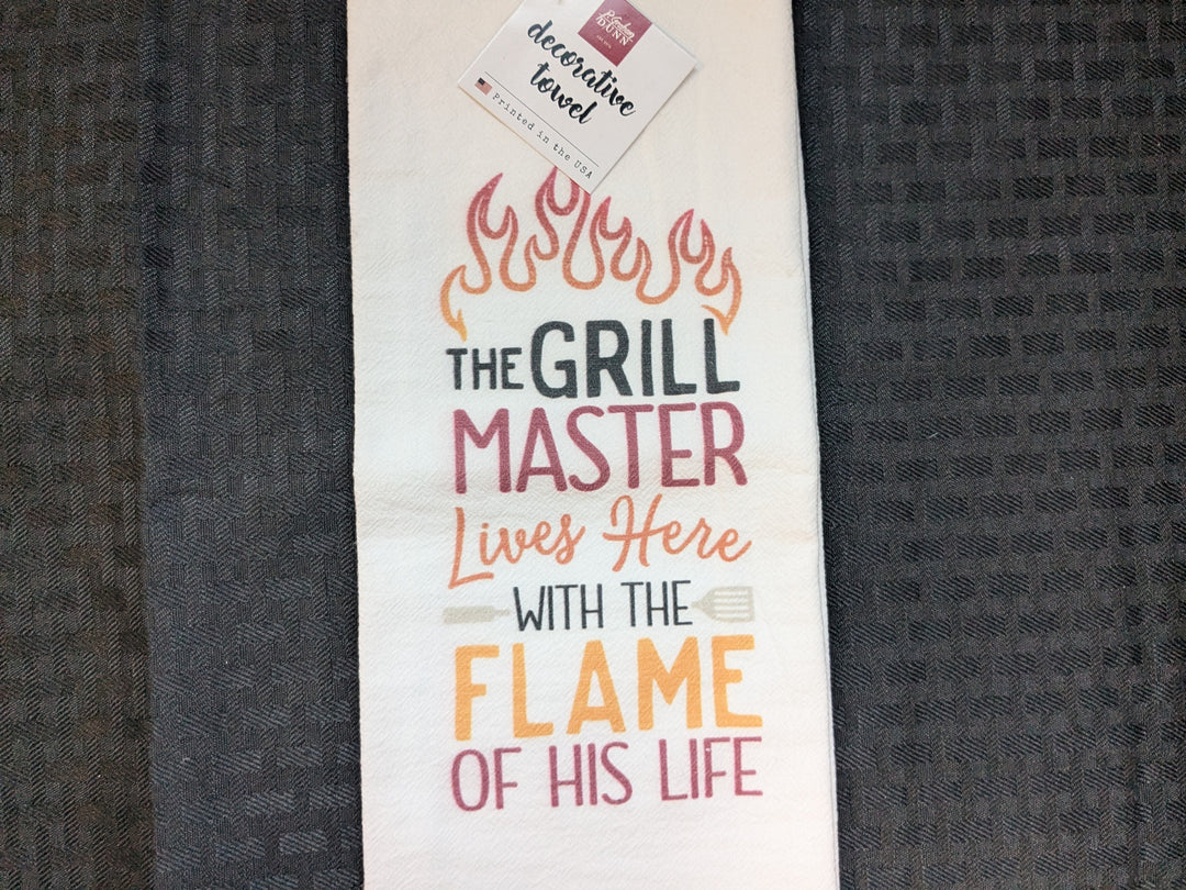 grill master lives here kitchen towel