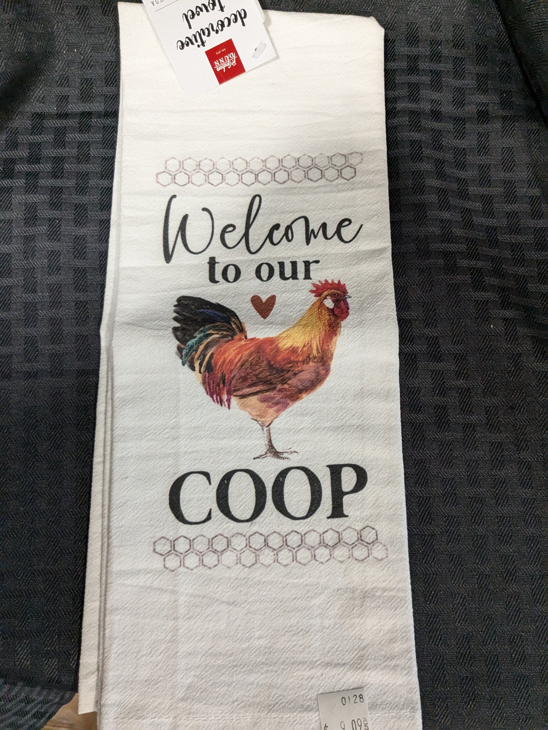 welcome to our coop kitchen towel